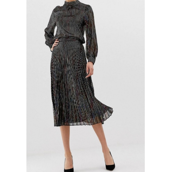 asos metallic pleated skirt